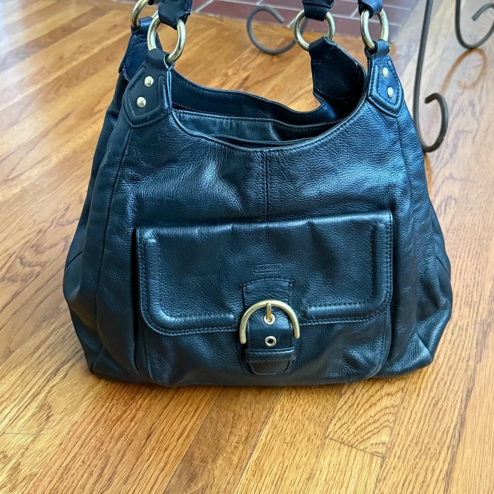 Coach black leather satchel with gold hardware purse - Picture 10 of 14